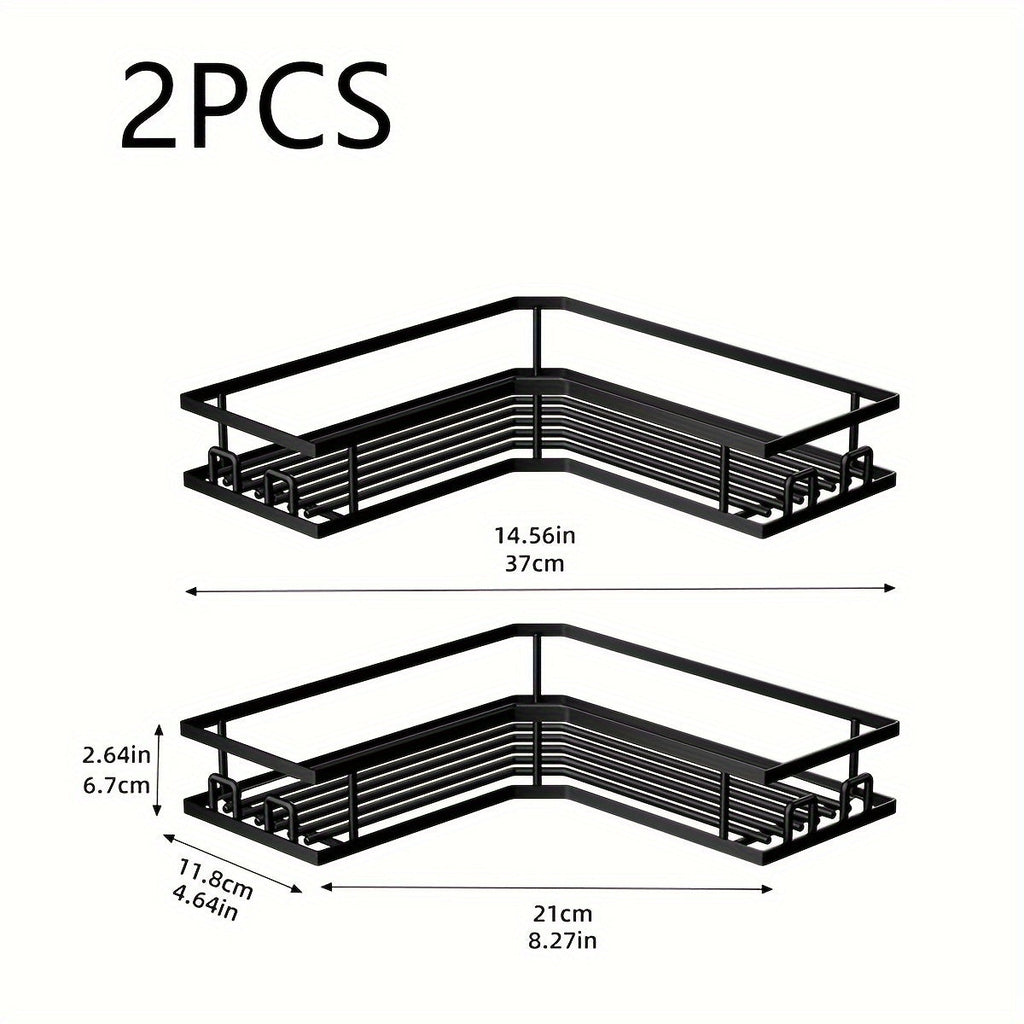 Kit 2/3 Cestos de Canto Adesivos Prateleiras de Banheiro Sem Furação