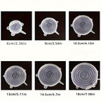 Conjunto de 6 Tampas de Silicone Ajustáveis Reutilizáveis