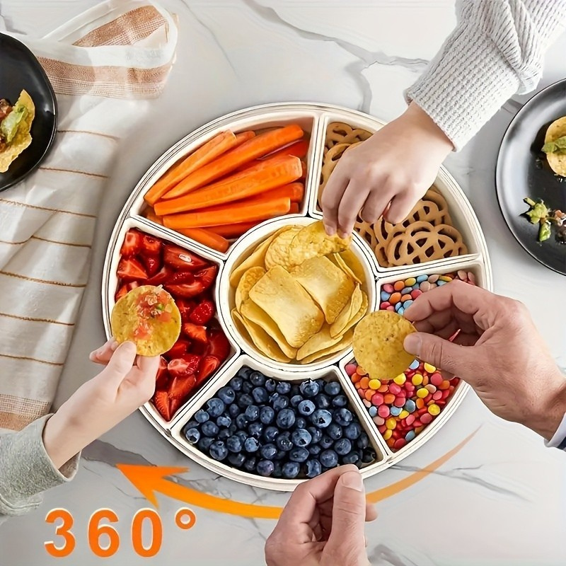 Bandeja Giratória para Petiscos com 6 Compartimentos e Tampa