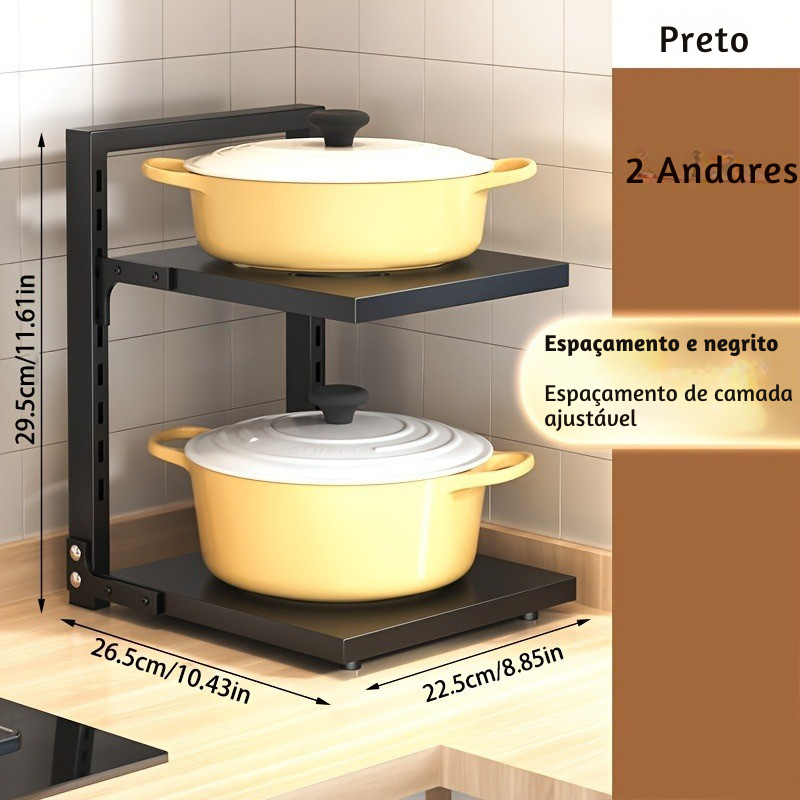 Suporte de Panelas de Aço Inoxidável 2 Andares