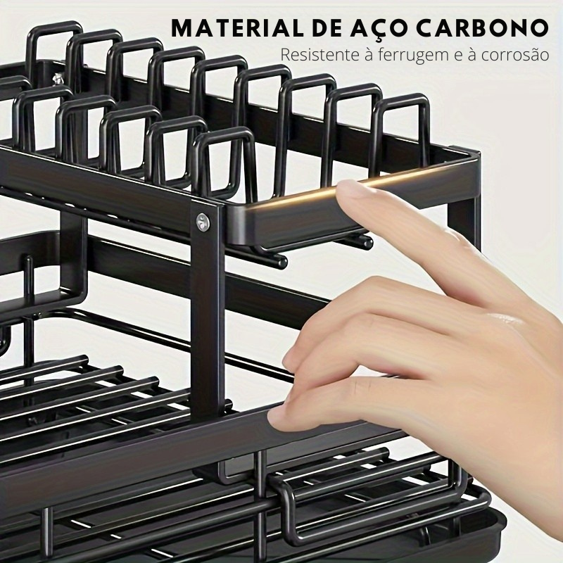 Escorredor de Louça Duplo em Metal com Bandeja de Drenagem