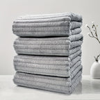 Conjunto de Toalhas de Banho Listradas em Coral Fleece
