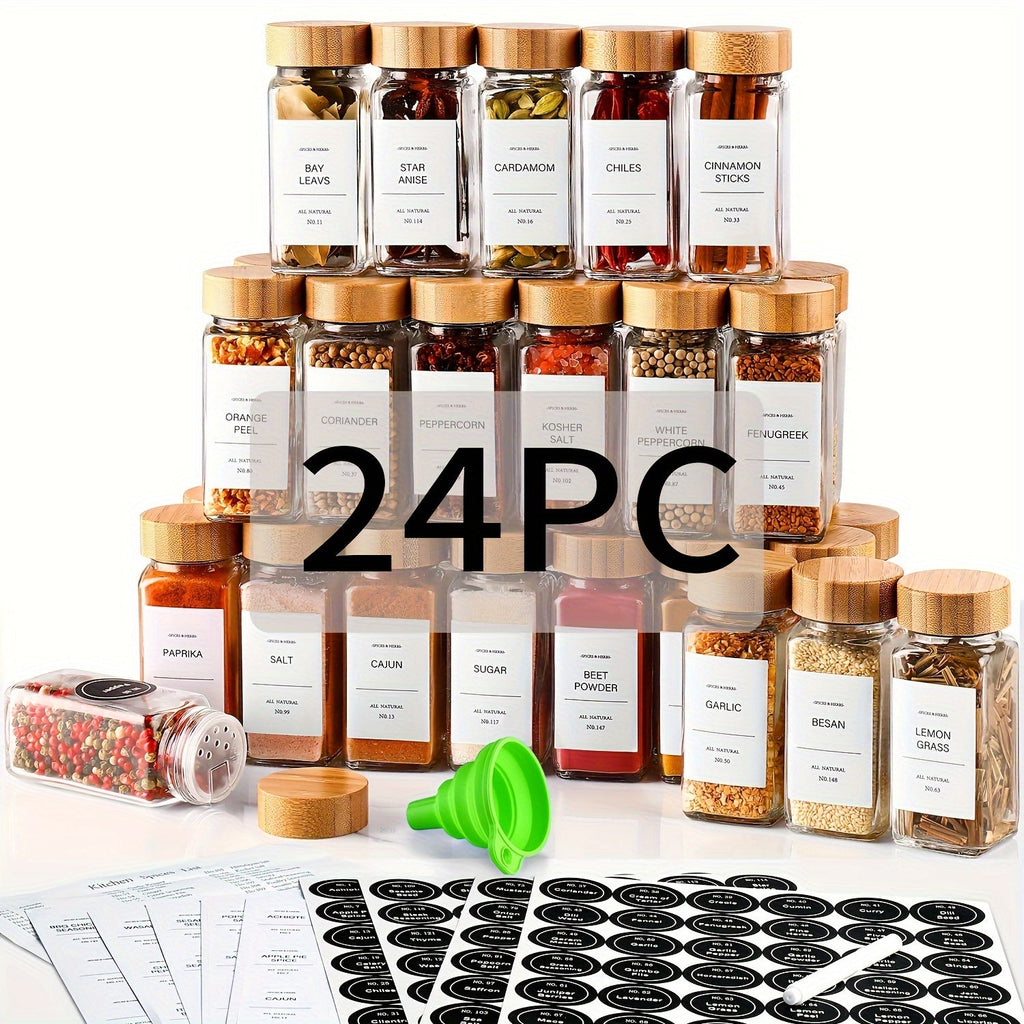 Kit Elegance Porta-Temperos com Tampa de Bambu em Vidro 15/24/36 unid.